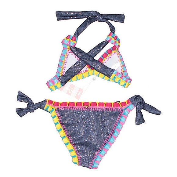 COPY - NWT PilyQ Girls Demin Sparkle Rainbow Bikini - Picture 2 of 3